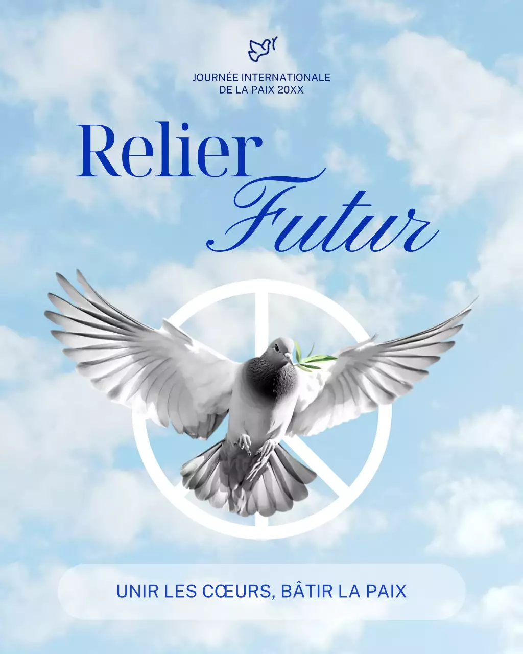 Publication Instagram élégante sur la Journée internationale de la paix, en bleu et blanc