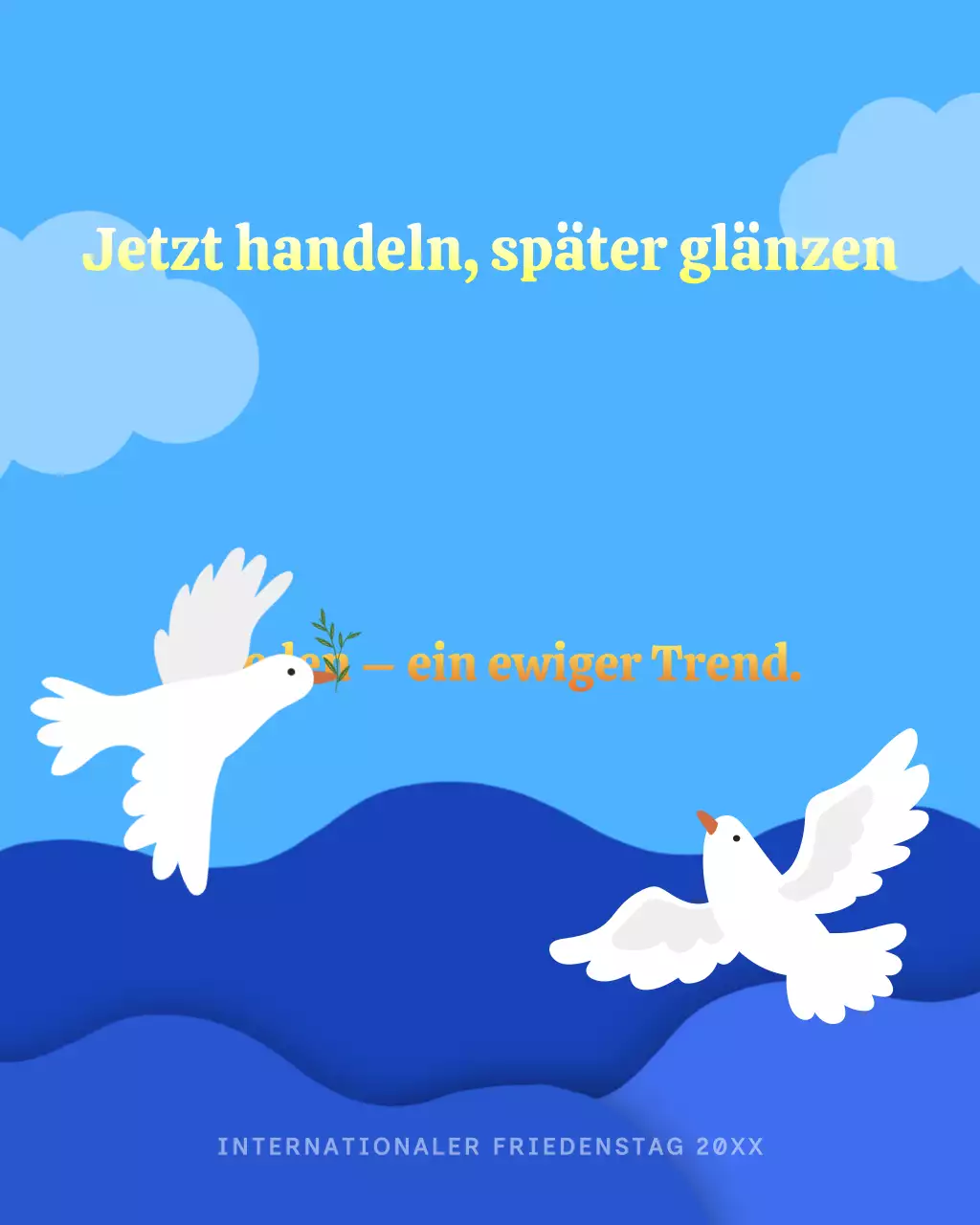 Blauer illustrativer Instagram-Beitrag zum Internationalen Friedenstag