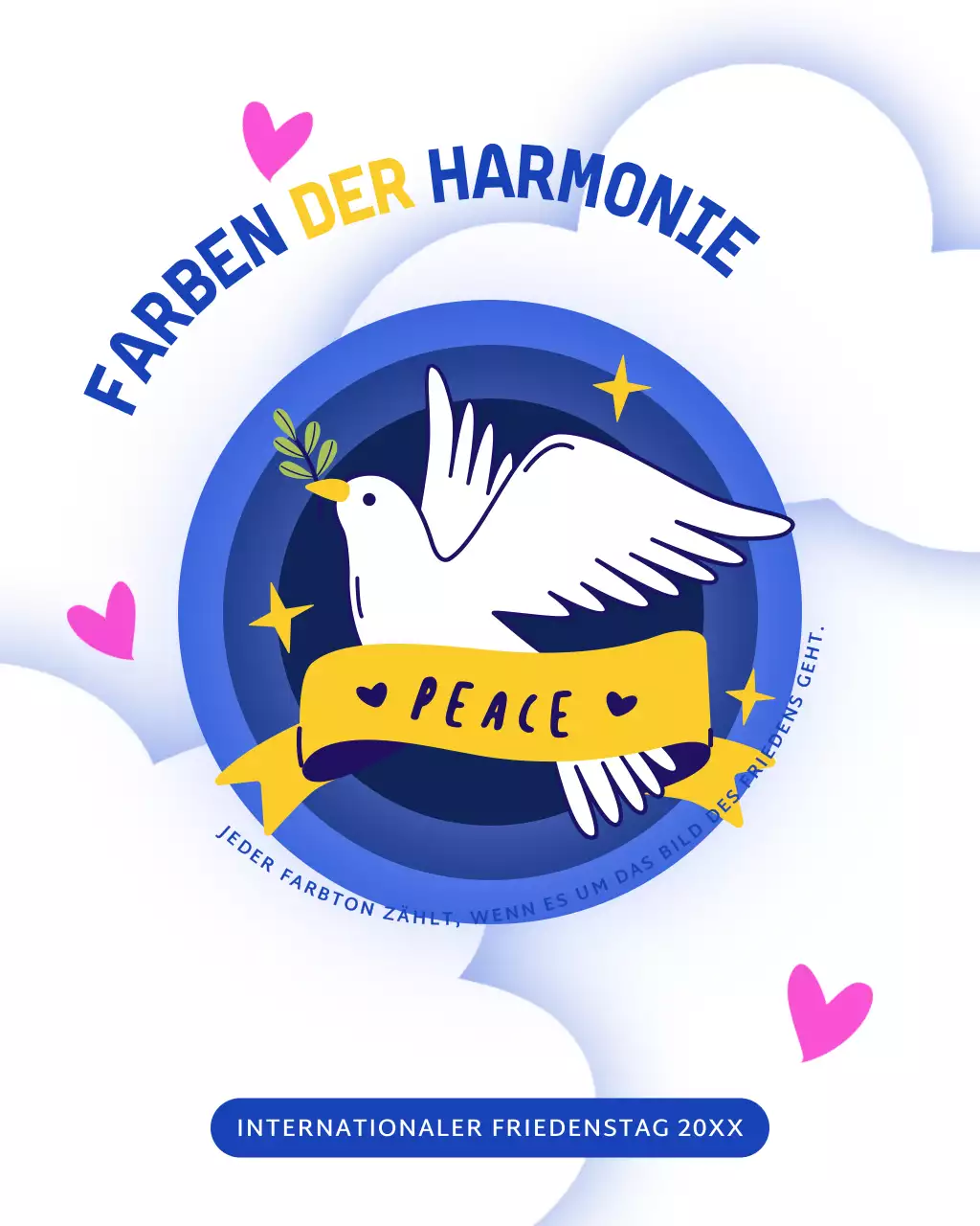 Weißer und blauer moderner illustrativer Instagram-Beitrag zum Internationalen Friedenstag