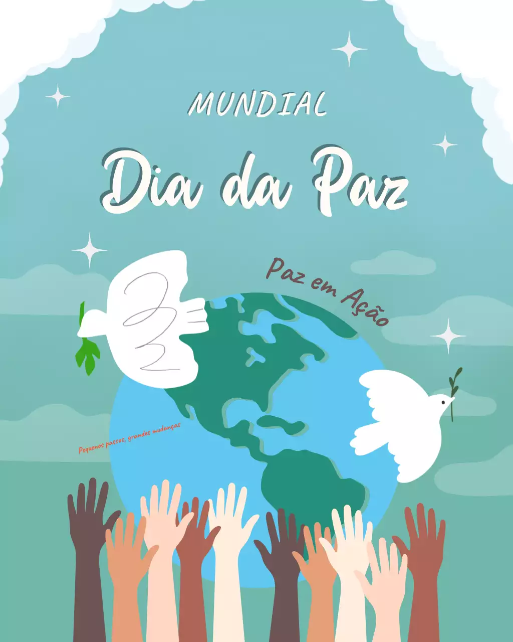 Postagem ilustrativa em azul e branco do Dia Internacional da Paz no Instagram