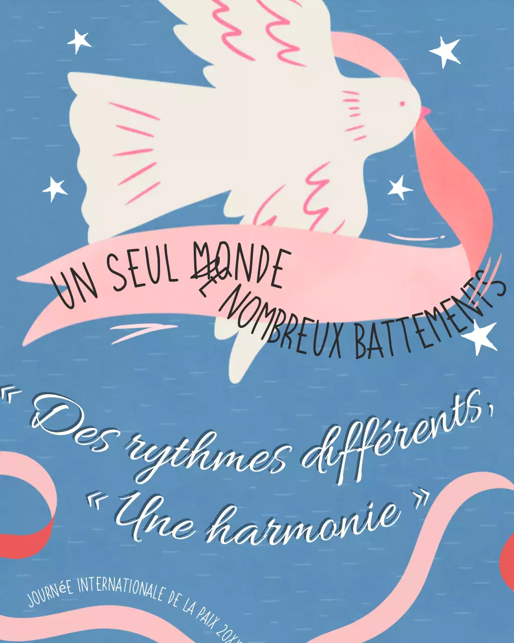 Publication Instagram illustrative bleue et rose sur la Journée internationale de la paix