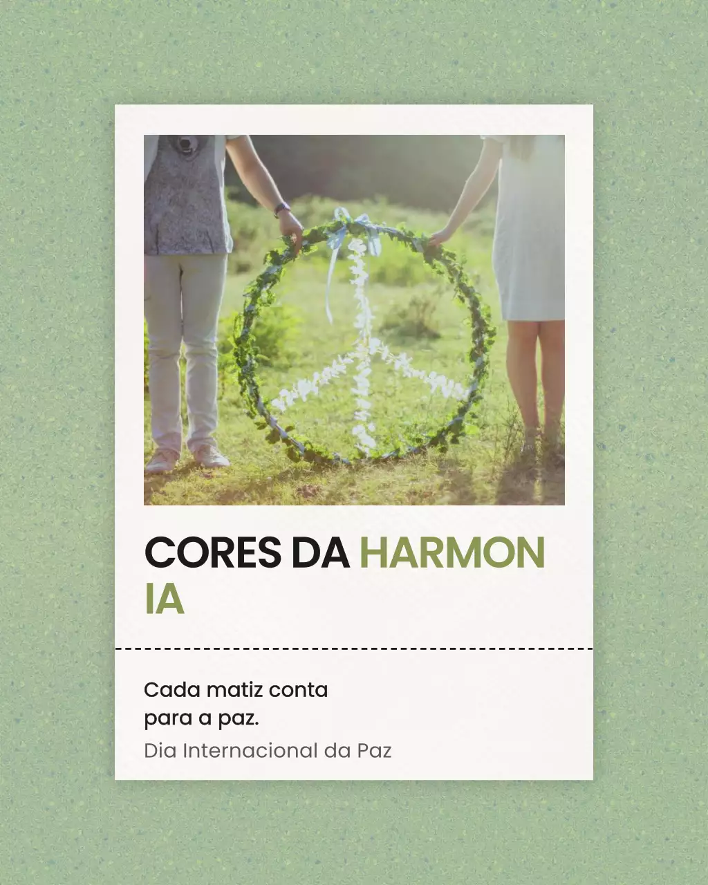 Publicação minimalista verde no Instagram sobre anúncio de paz