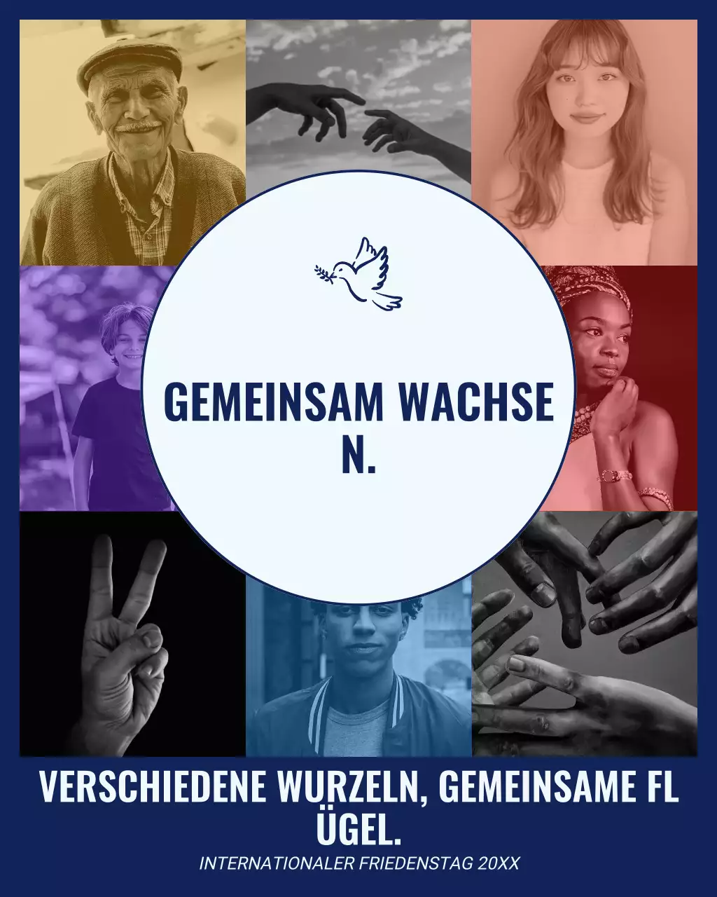 Blau-weißer, kräftiger, moderner Instagram-Beitrag zum Internationalen Friedenstag