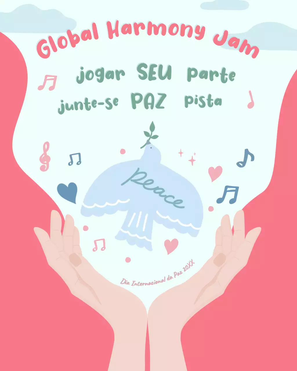 Postagem ilustrativa rosa e azul do Dia Internacional da Paz no Instagram