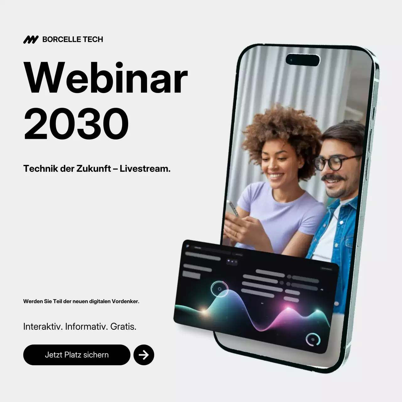 Grauer Instagram-Beitrag zu moderner Technologiewerbung