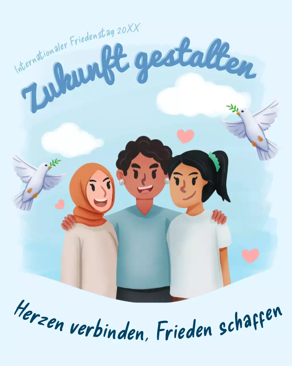 Blauer illustrativer Instagram-Beitrag zum Internationalen Friedenstag