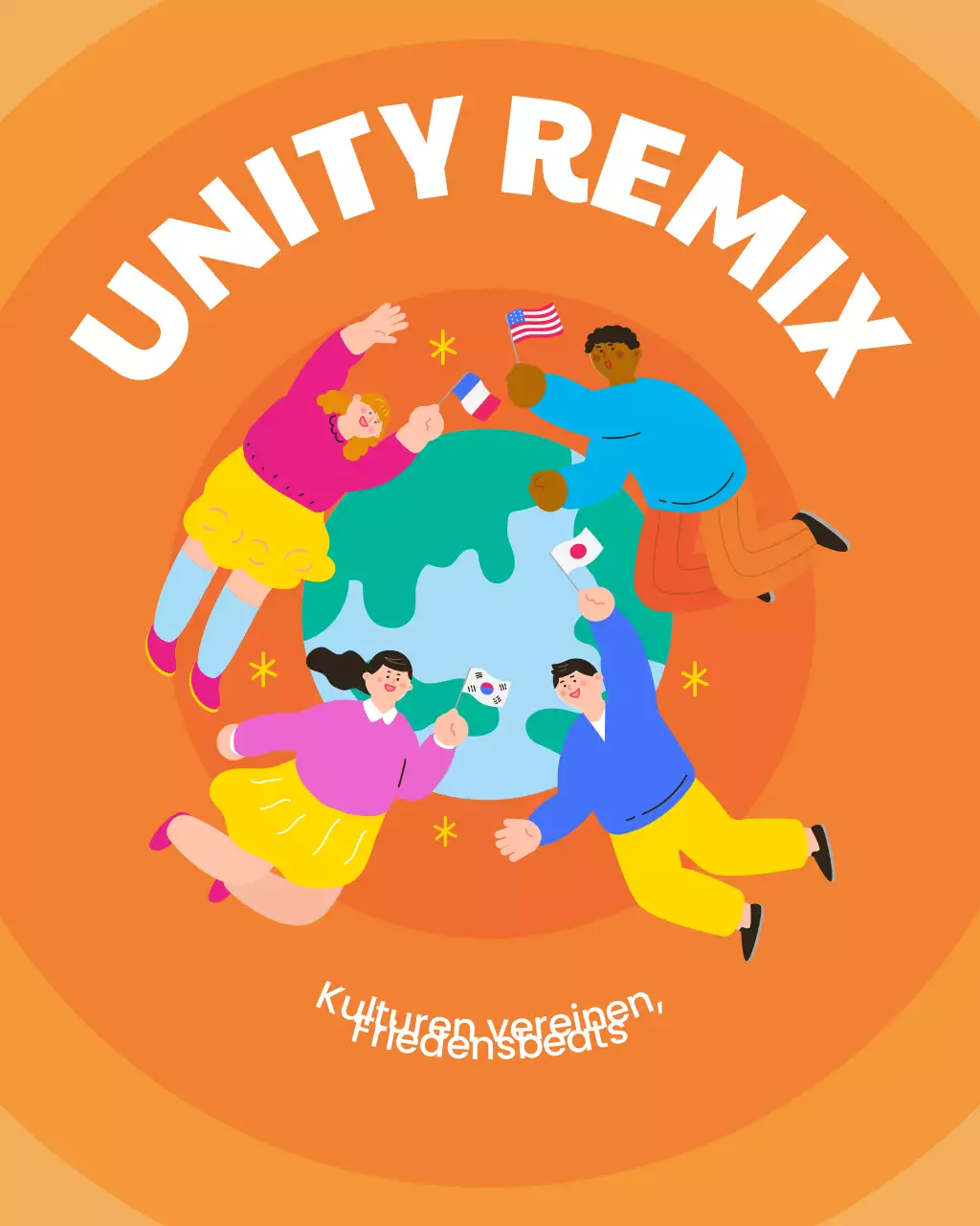 Orangefarbener illustrativer Instagram-Beitrag zum Internationalen Friedenstag