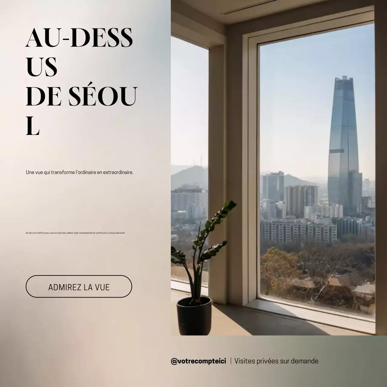 Publication Instagram d'une publicité immobilière beige et moderne