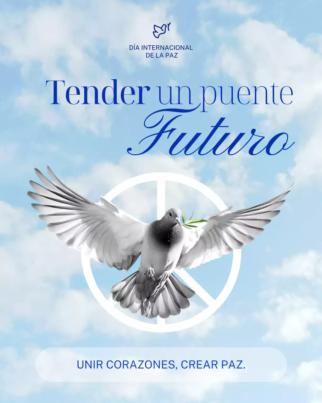 Publicación elegante en Instagram del Día Internacional de la Paz en azul y blanco