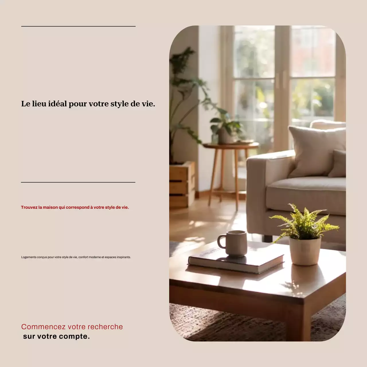 Publicité sur Instagram pour un style de vie moderne beige