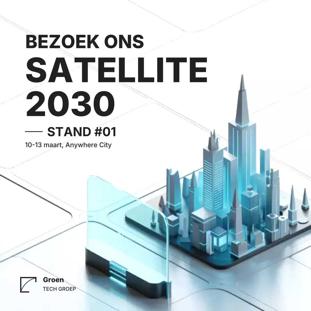 Instagram-bericht over de aankondiging van de Blue Futuristic Tech-tentoonstelling