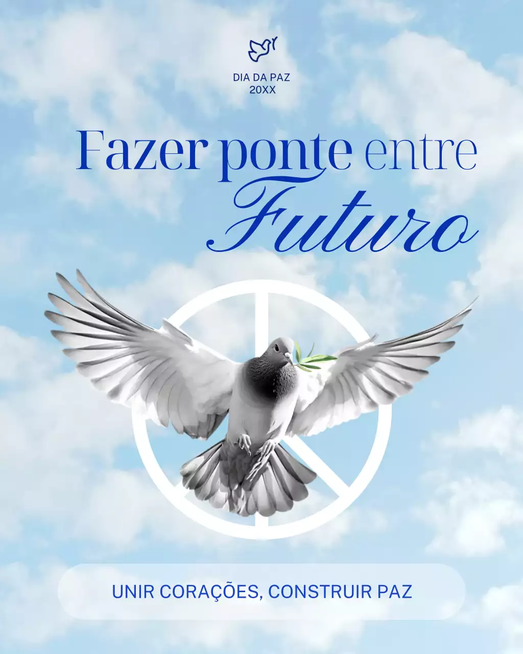 Postagem elegante em azul e branco no Instagram para o Dia Internacional da Paz