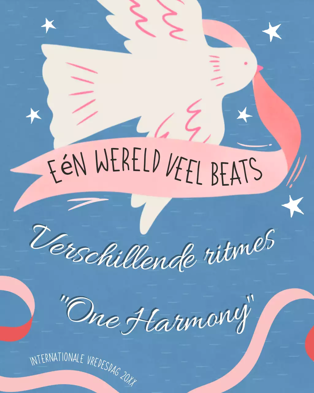 Blauwe en roze illustratieve moderne Instagram-post voor Internationale Vredesdag