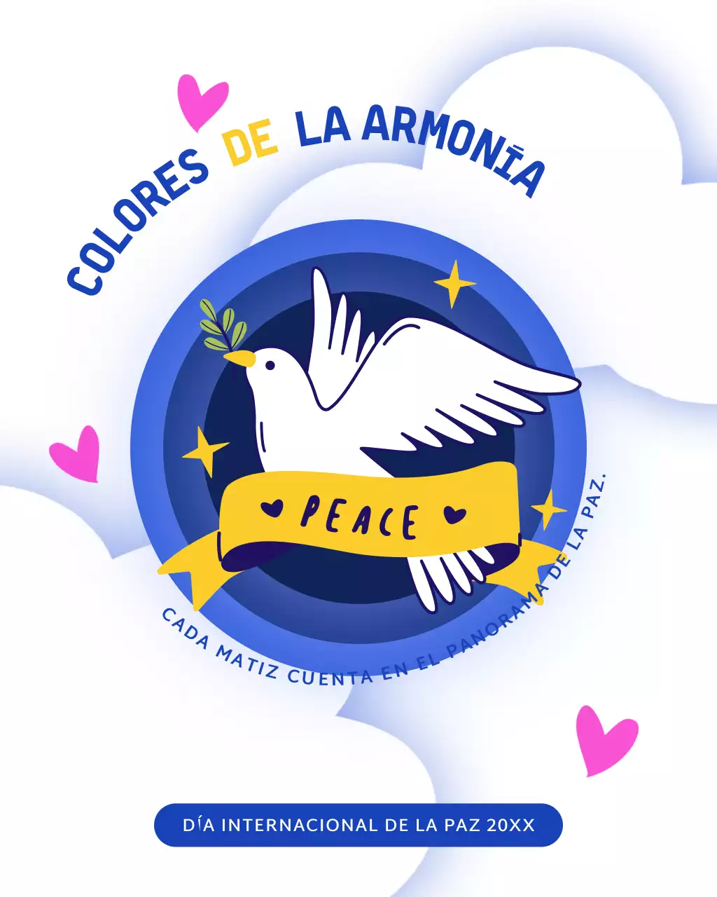 Publicación ilustrativa moderna en blanco y azul para Instagram sobre el Día Internacional de la Paz