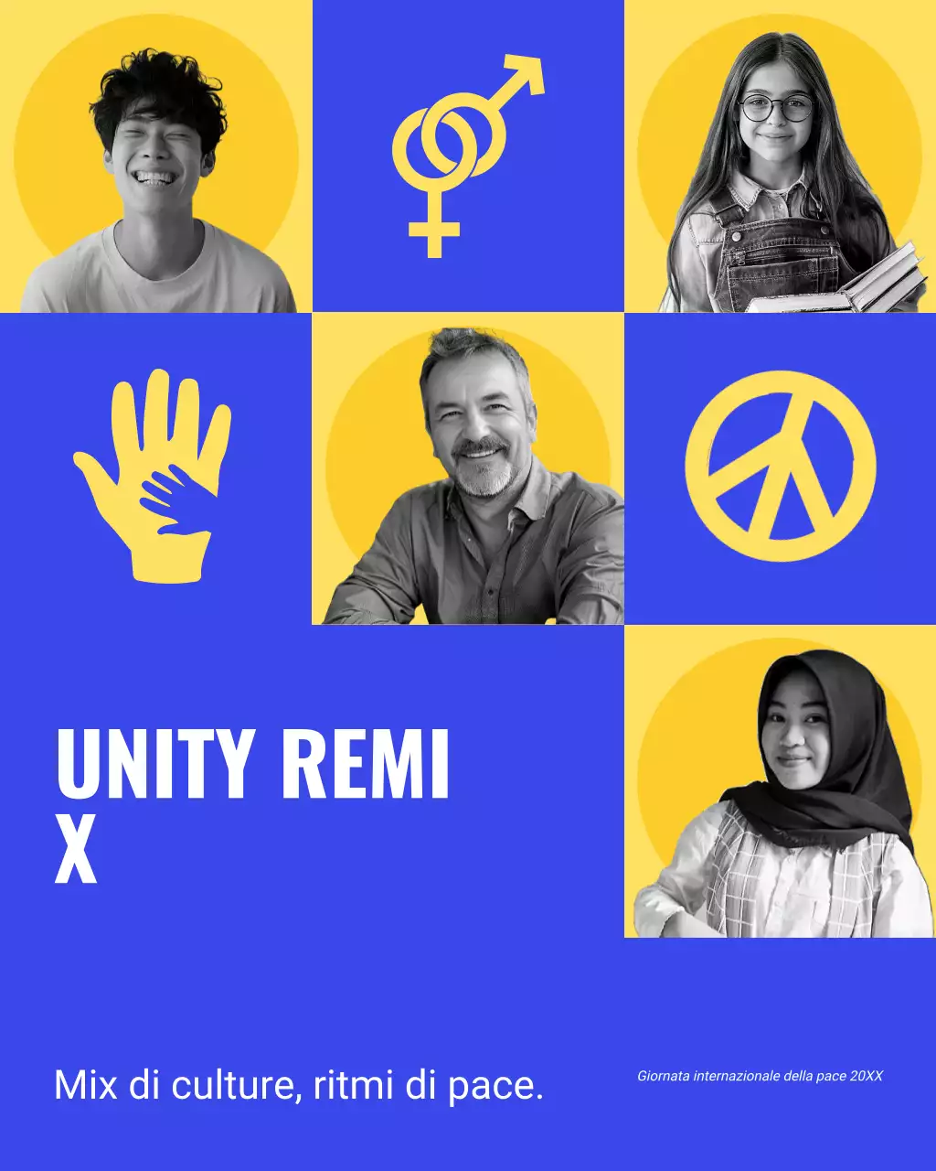 Post Instagram moderno e audace per la Giornata internazionale della pace, blu e giallo