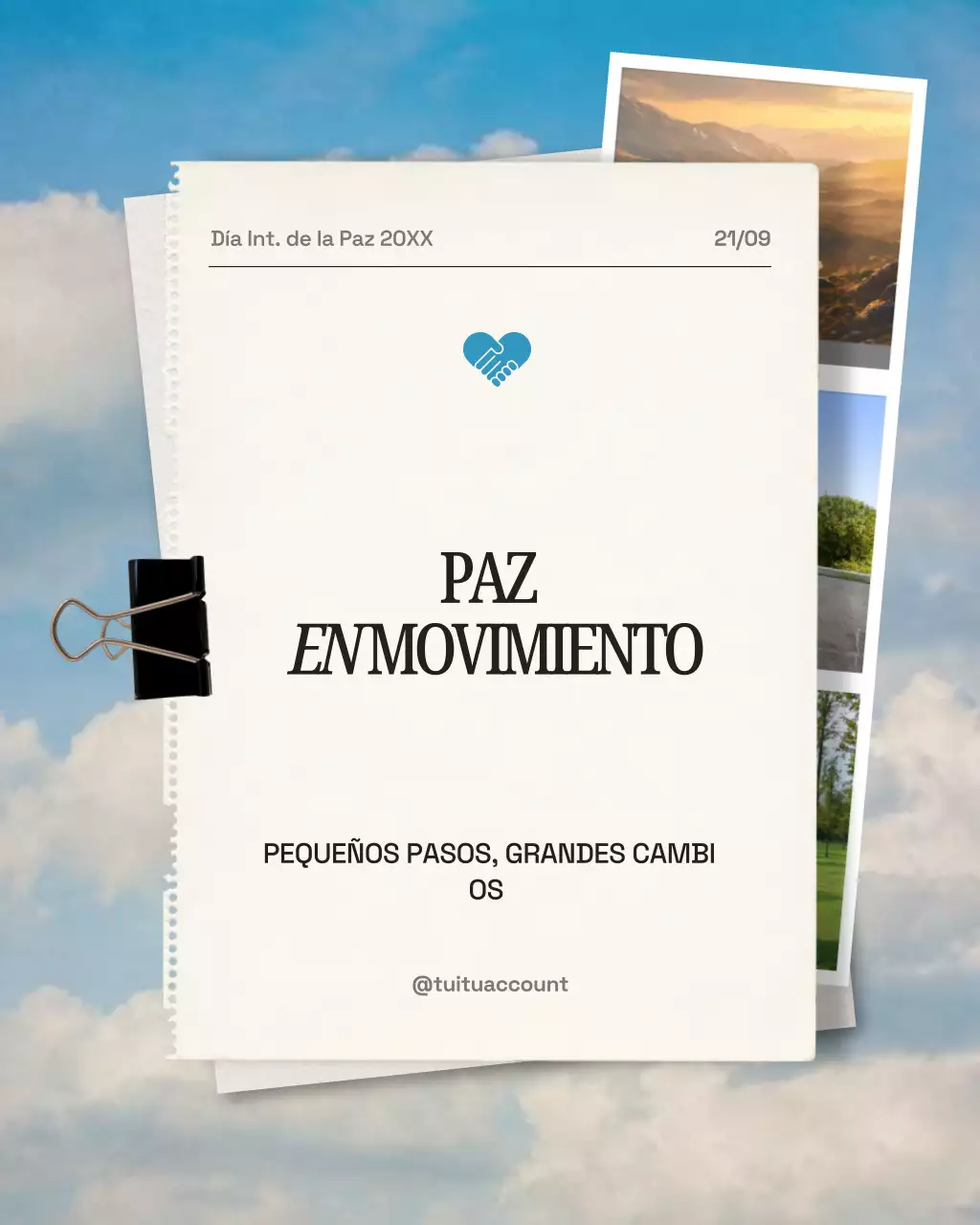 Publicación de Instagram del anuncio de paz moderna blanca