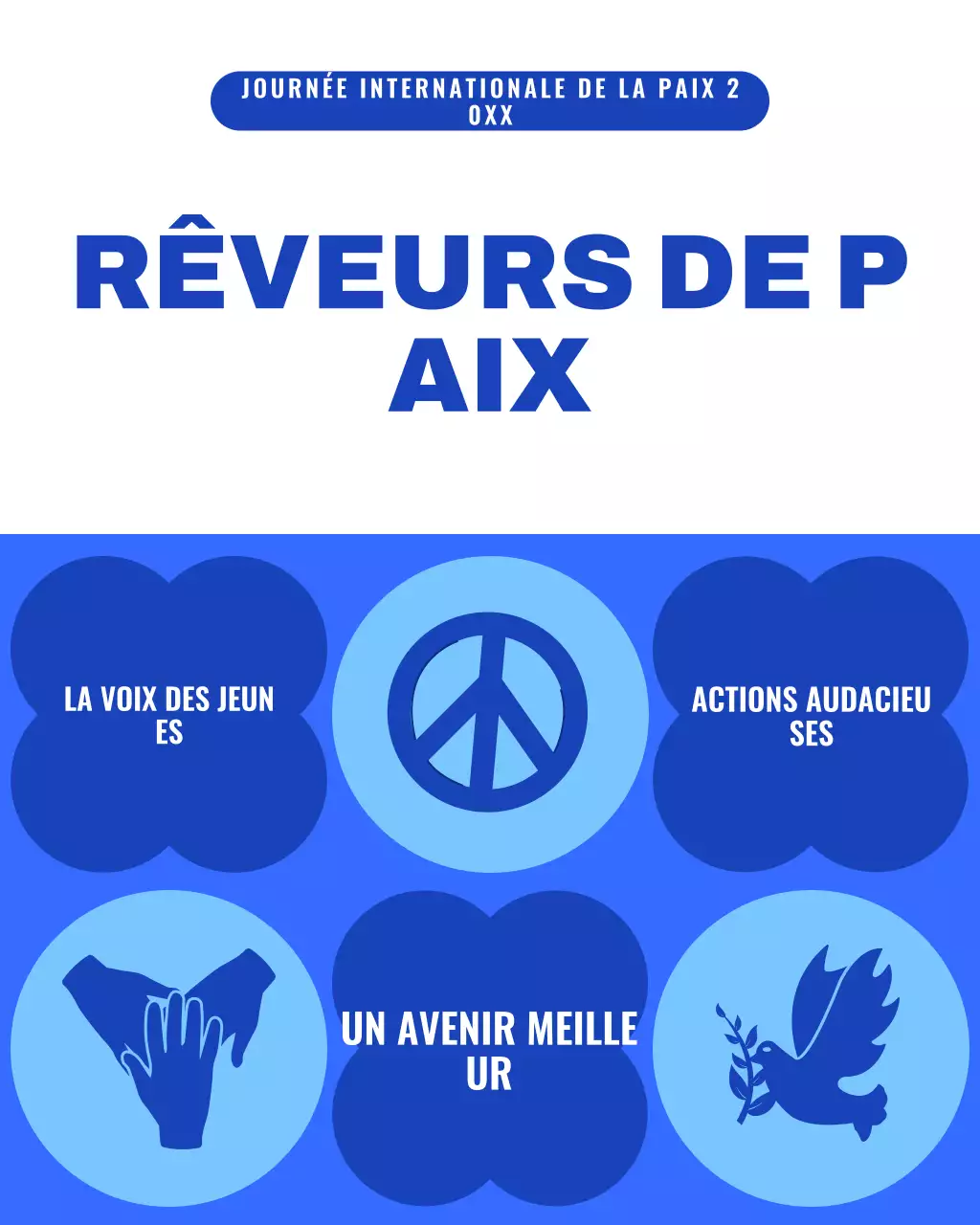 Publication Instagram illustrative et audacieuse sur la Journée internationale de la paix, en bleu et blanc