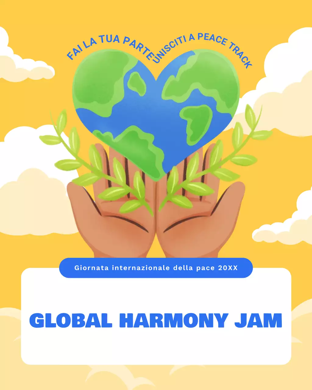 Post Instagram illustrativo blu e verde per la Giornata internazionale della pace