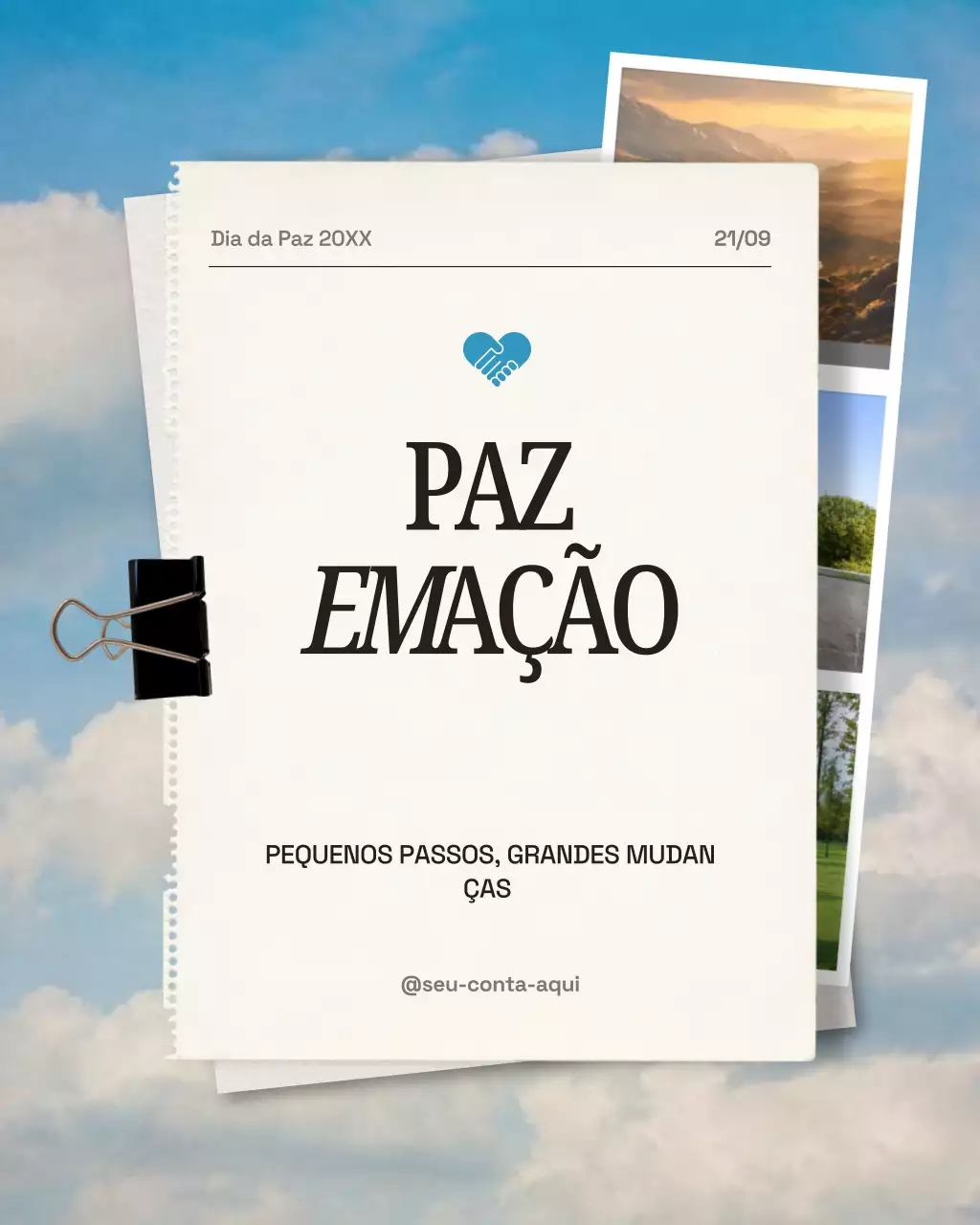 Publicação no Instagram sobre o anúncio da paz moderna em branco