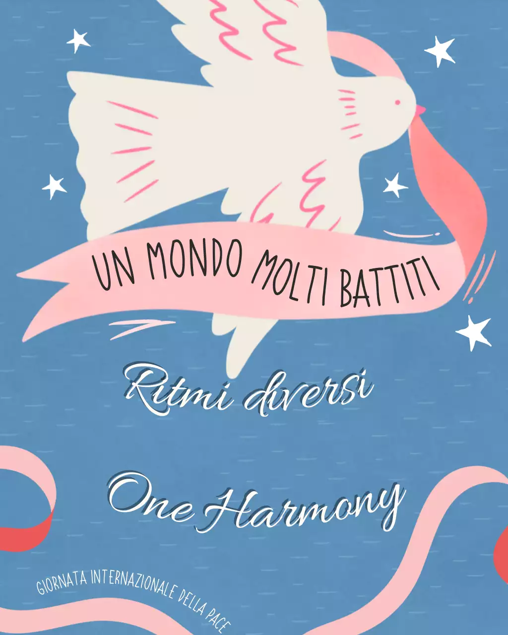 Post Instagram illustrativo moderno blu e rosa per la Giornata internazionale della pace