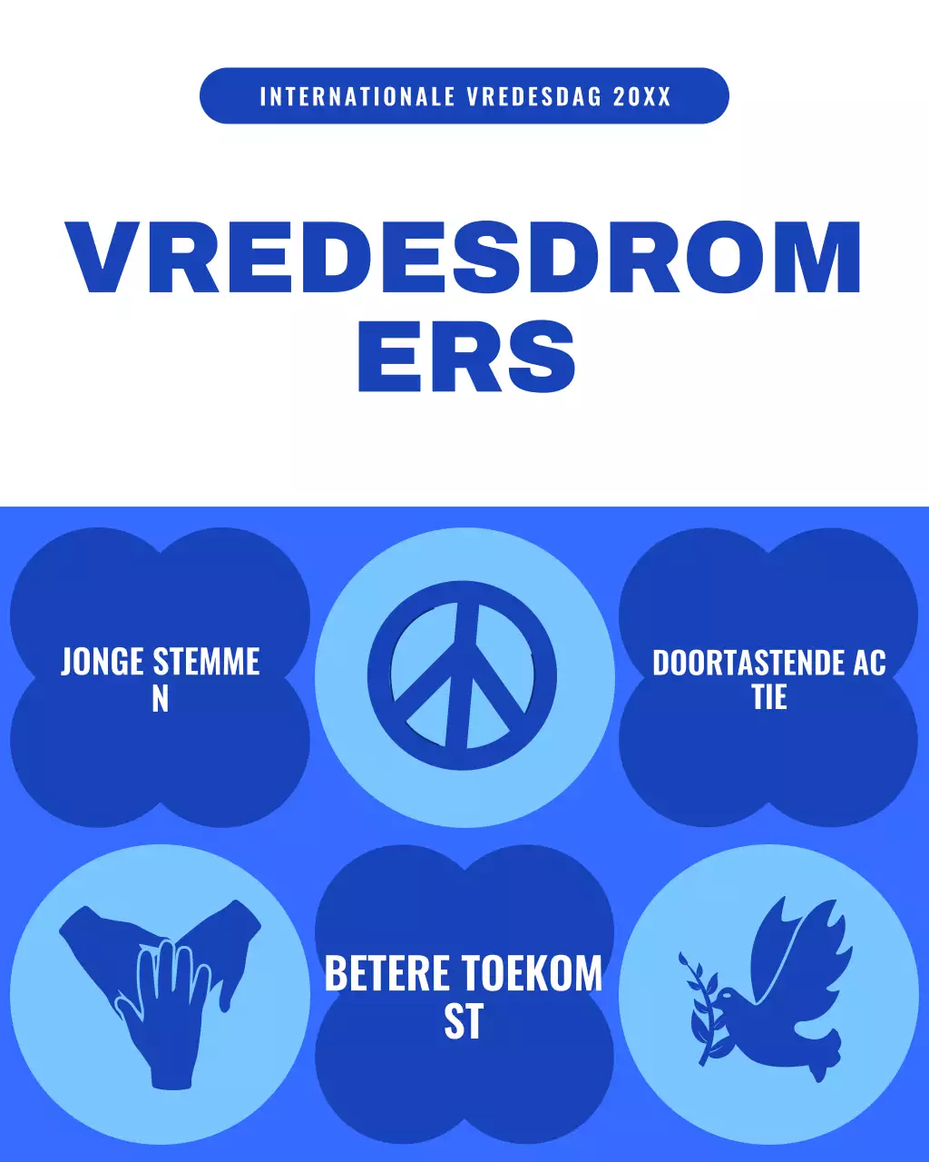 Blauw en wit vetgedrukt illustratief Instagram-bericht voor Internationale Vredesdag