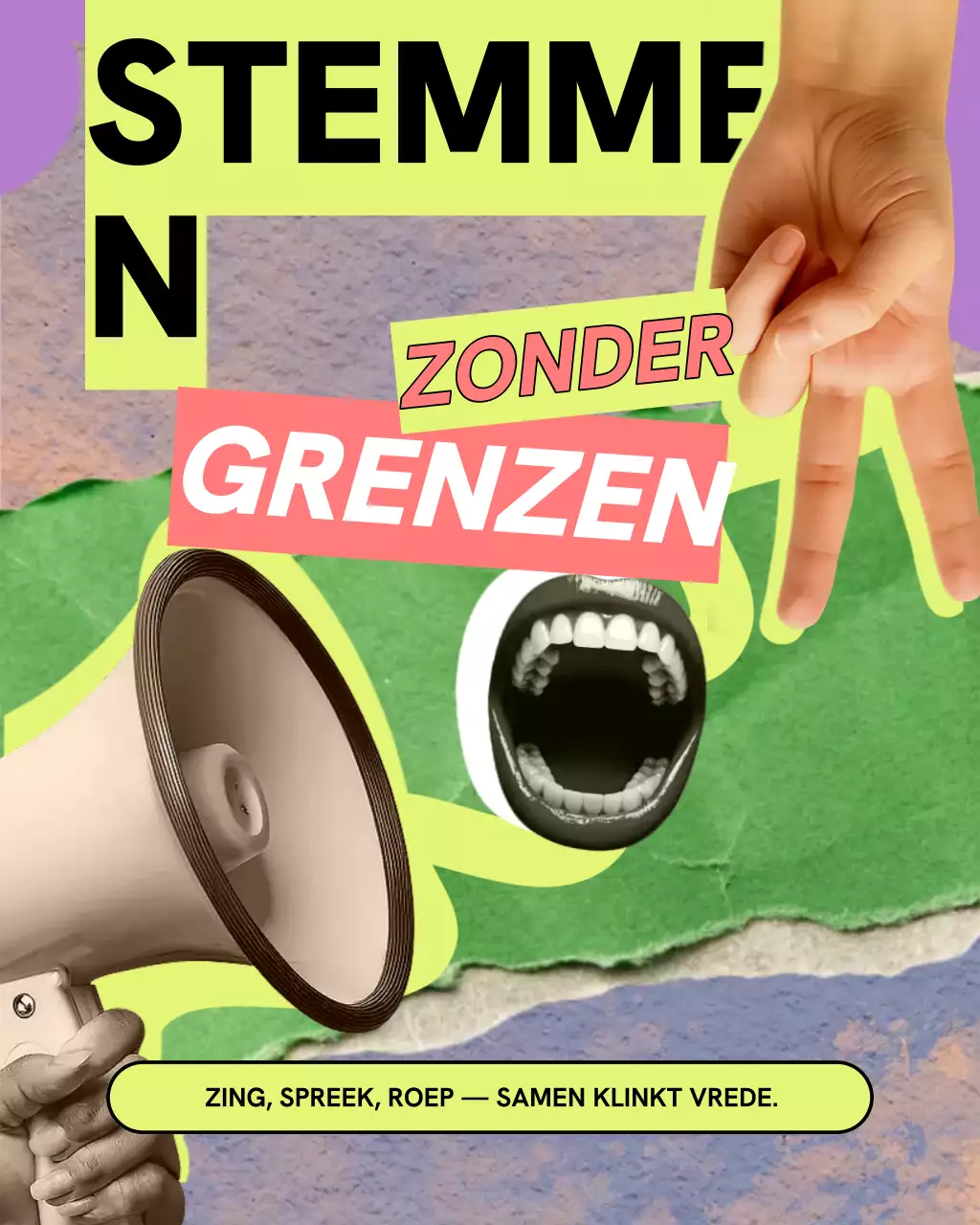 Groen en roze collage anti-design Internationale vredesdag