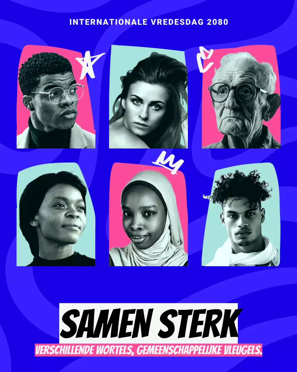 Blauwe en roze moderne pop Instagram-post voor Internationale Vredesdag