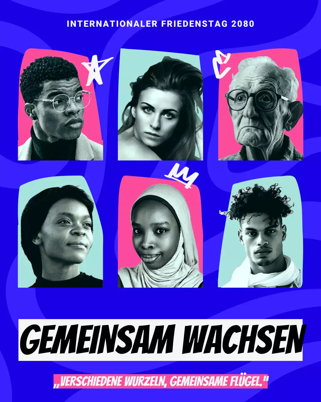 Instagram-Post zum Internationalen Friedenstag in Blau und Pink mit modernem Pop