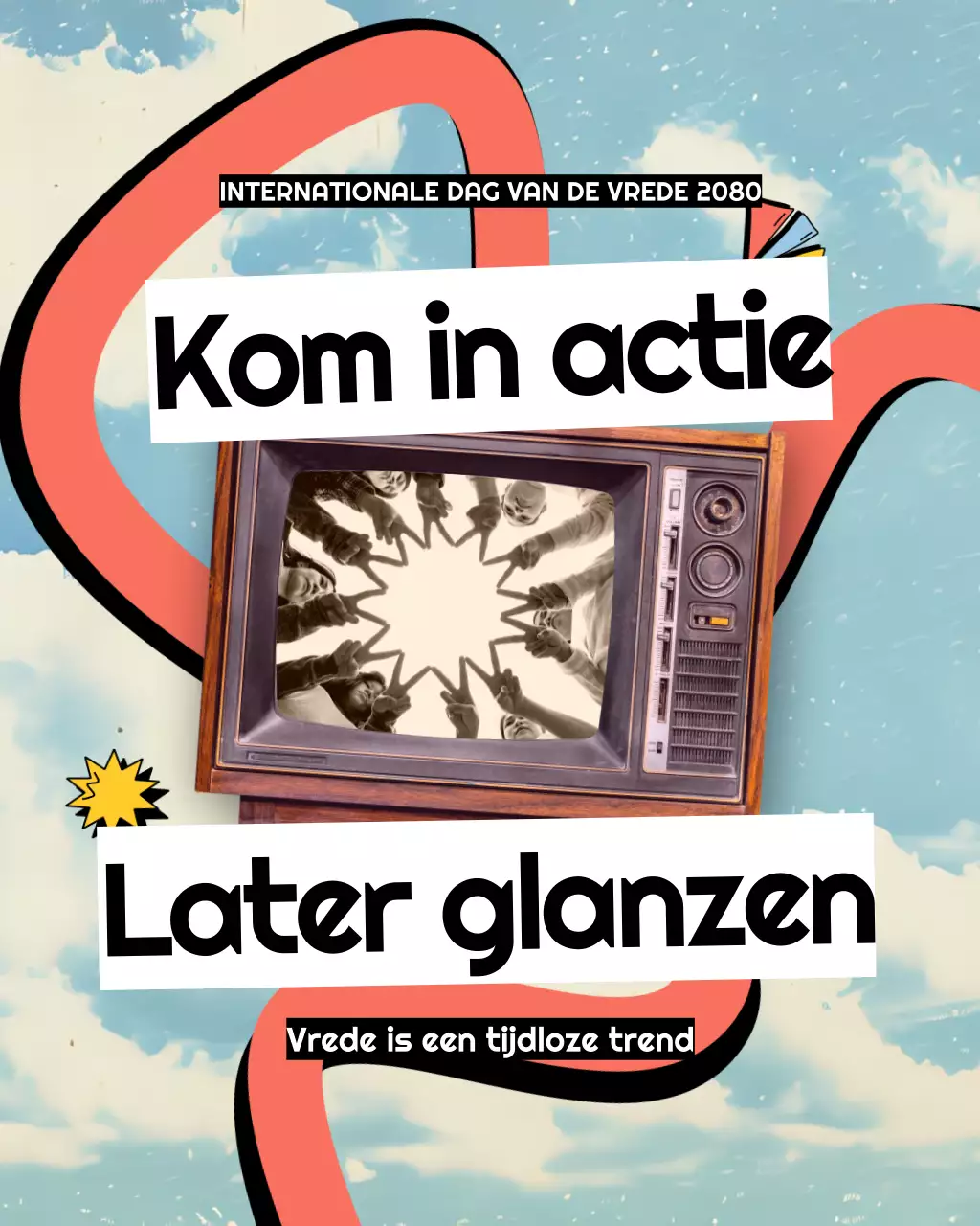 Kleurrijke retropop Instagram-post voor Internationale Vredesdag