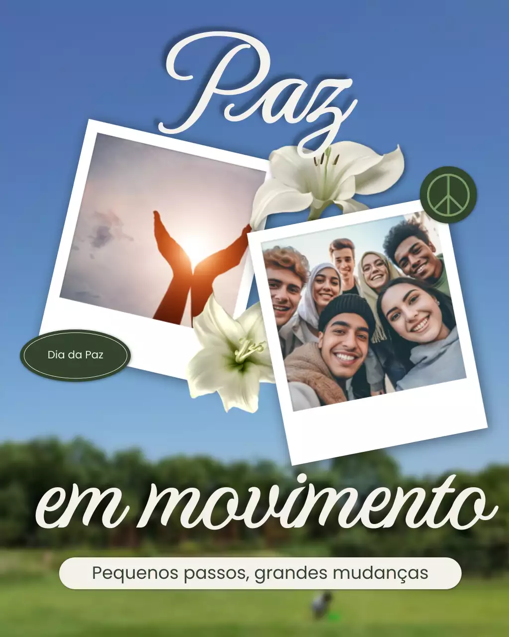 Postagem elegante e verde do Instagram sobre o anúncio do Dia da Paz