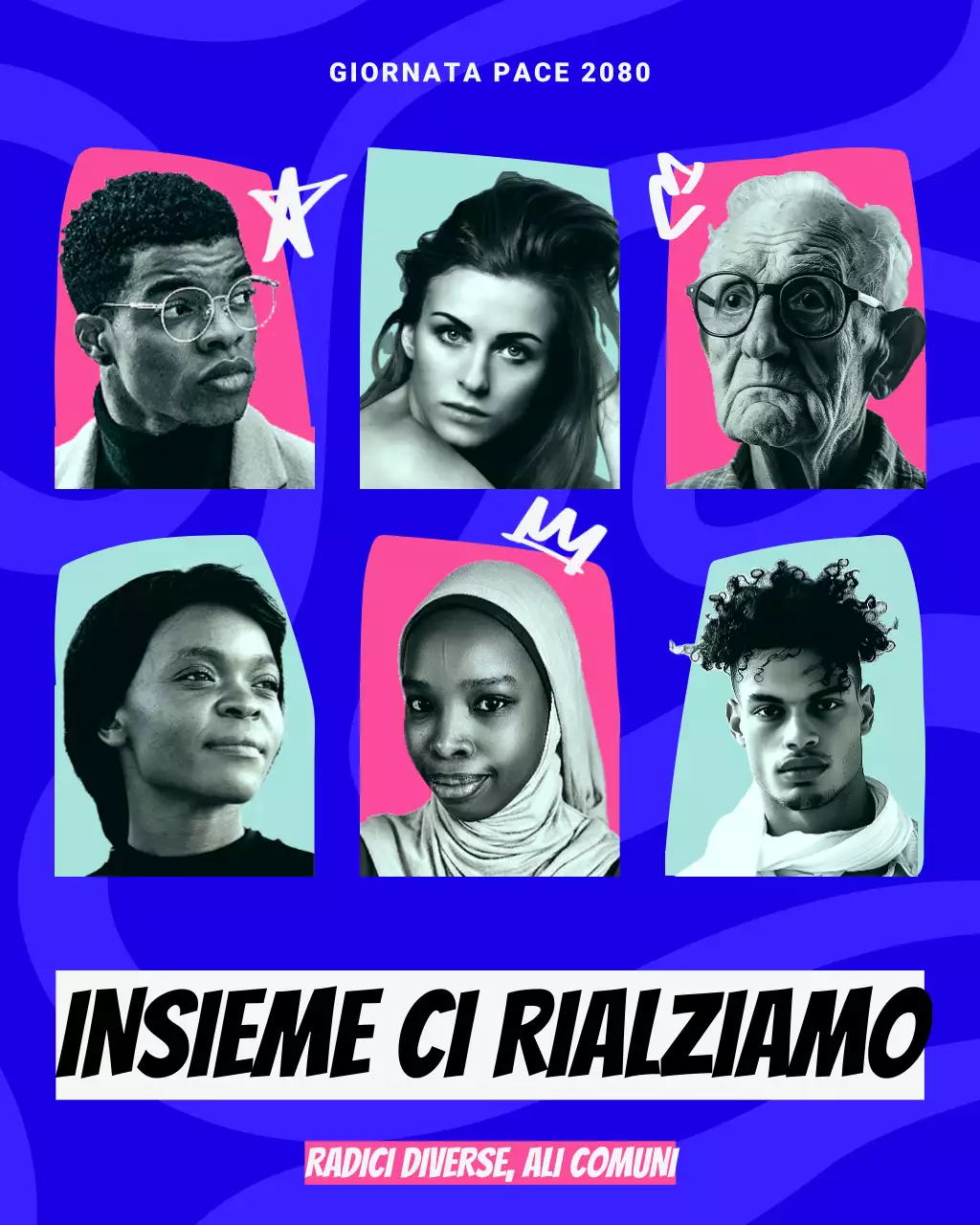 Post su Instagram per la Giornata internazionale della pace in stile pop moderno blu e rosa