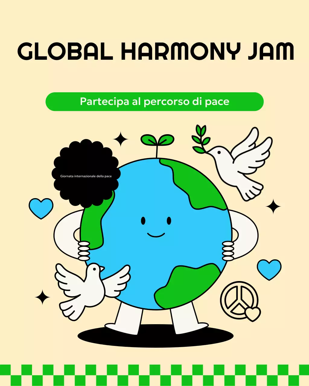 Post Instagram dell'evento della Giornata della Pace retrò blu e verde