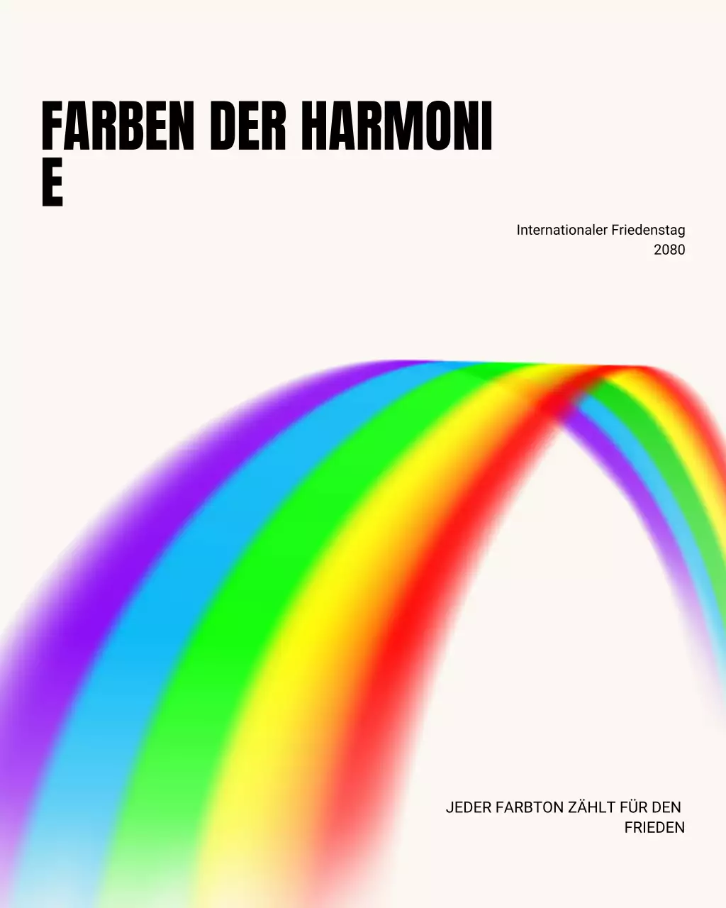 Lebendiger, farbenfroher Regenbogen-Instagram-Beitrag im Schweizer Typografie-Stil zum Internationalen Friedenstag