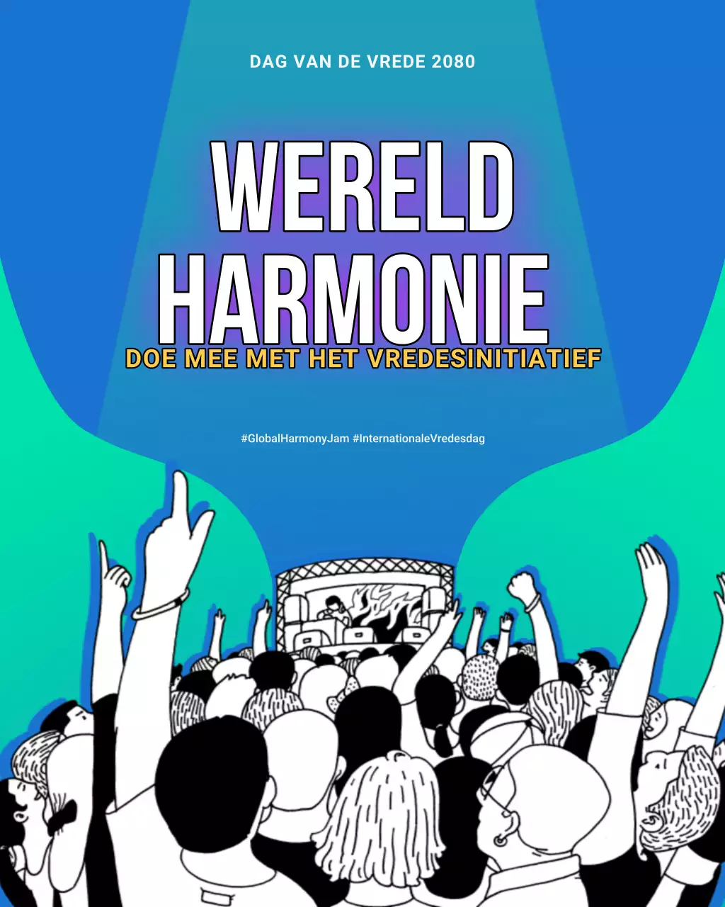 Neongroen en blauw, leuk en opvallend Instagram-bericht voor de Internationale Dag van de Vrede