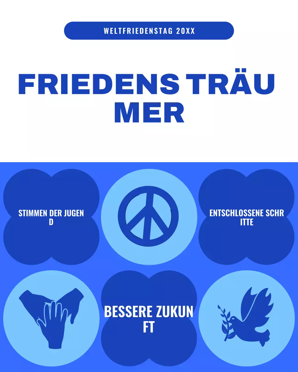 Blau-weißer, kräftiger, illustrativer Instagram-Beitrag zum Internationalen Friedenstag
