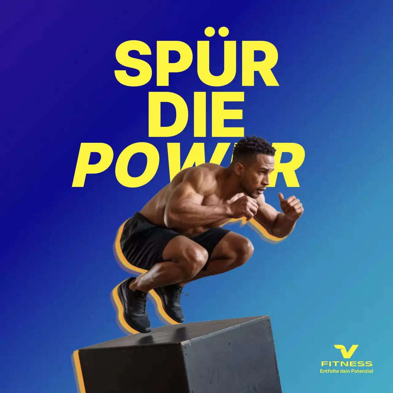 blaue, kräftige Fitness-Werbung