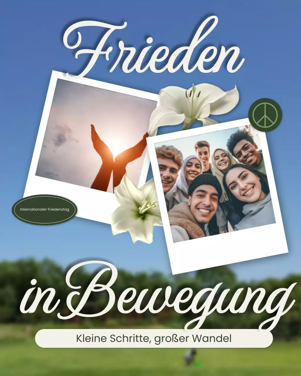 Grüner, eleganter Instagram-Beitrag zur Ankündigung des Friedenstags