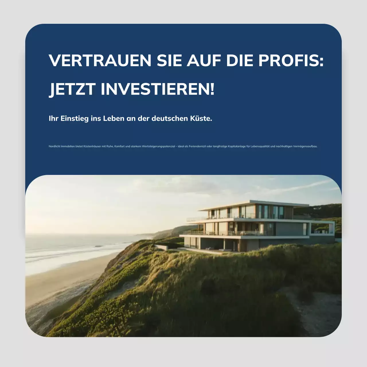 Blauer moderner Instagram-Beitrag zur Immobilienwerbung