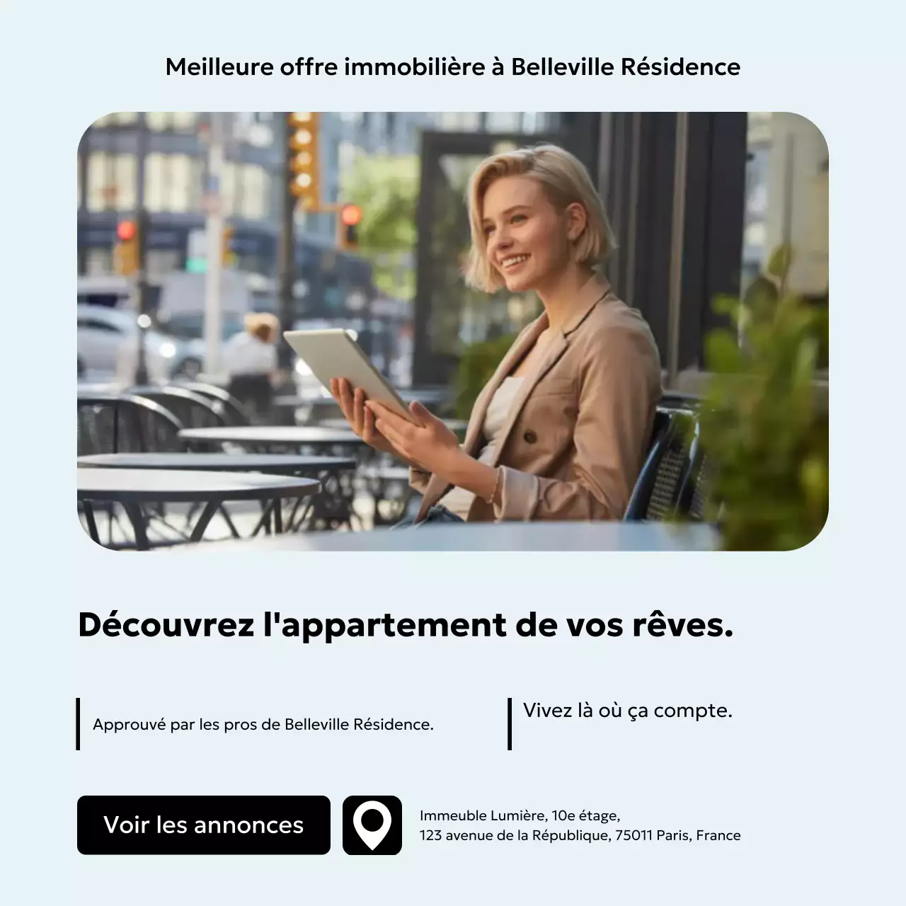 Publication Instagram d'une publicité immobilière beige et moderne
