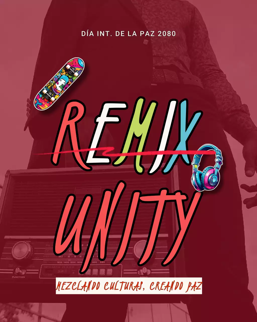 Día Internacional de la Paz con neón urbano colorido