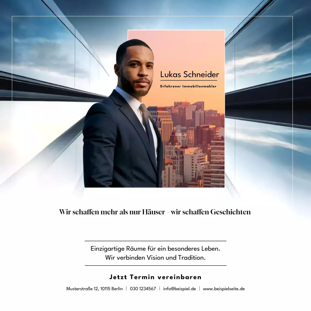 Blauer moderner Instagram-Beitrag zur Immobilienwerbung