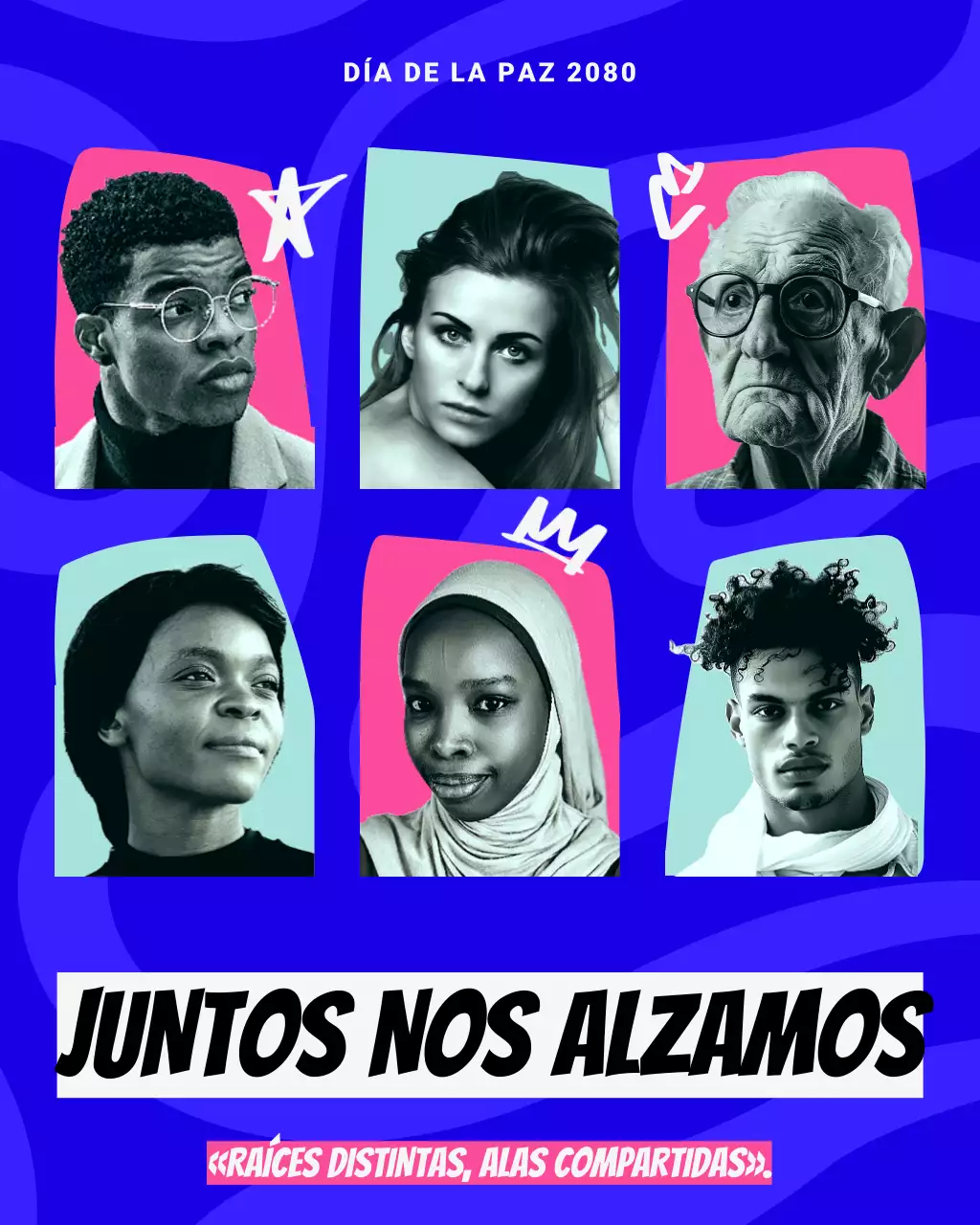 Publicación de Instagram del Día Internacional de la Paz con un pop moderno en azul y rosa