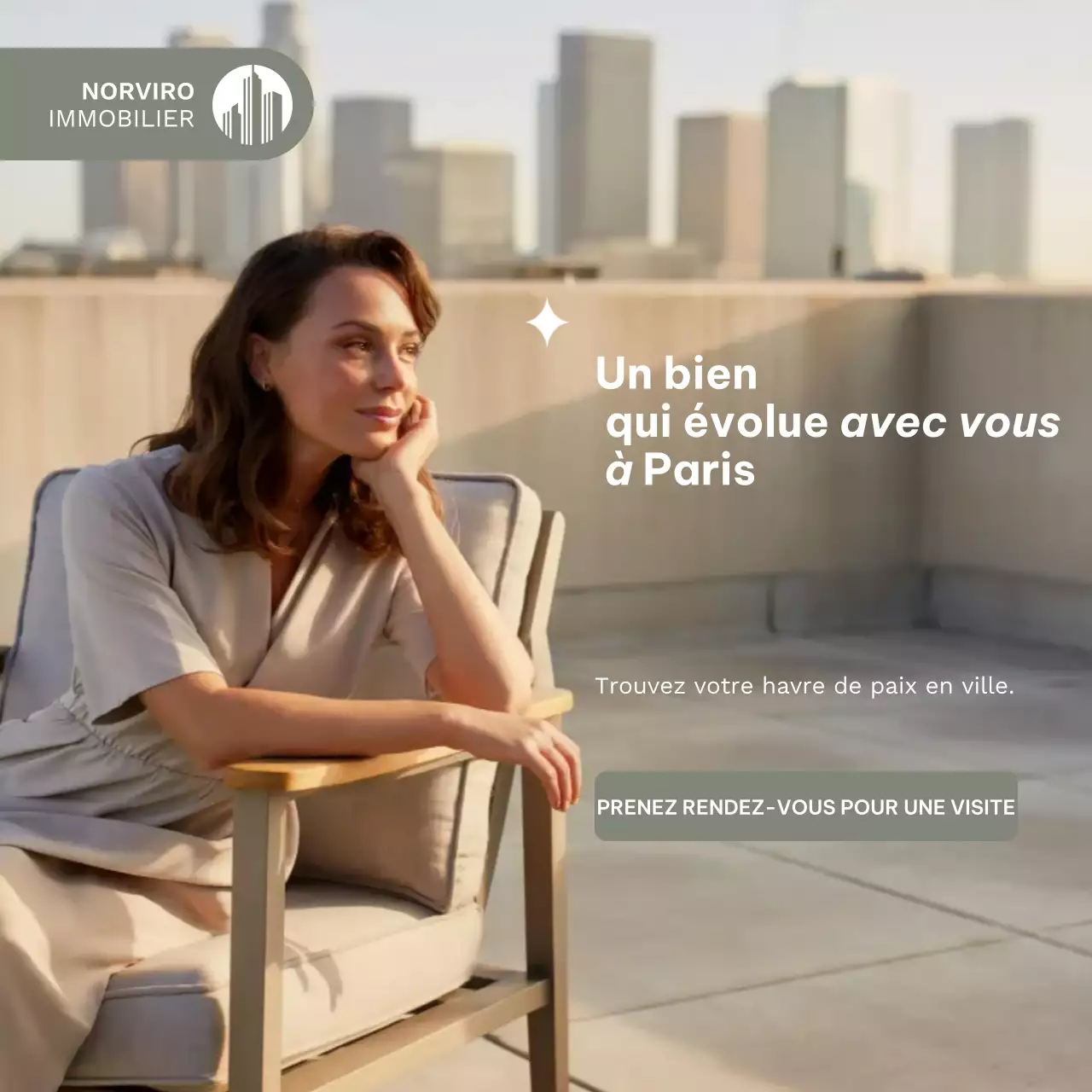 Publication Instagram d'une publicité immobilière beige et moderne
