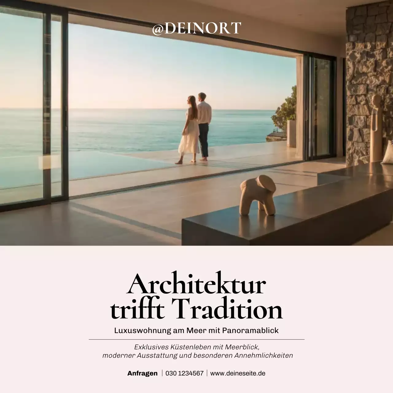 Instagram-Post zur Förderung moderner Beige-Eigentumswohnungen