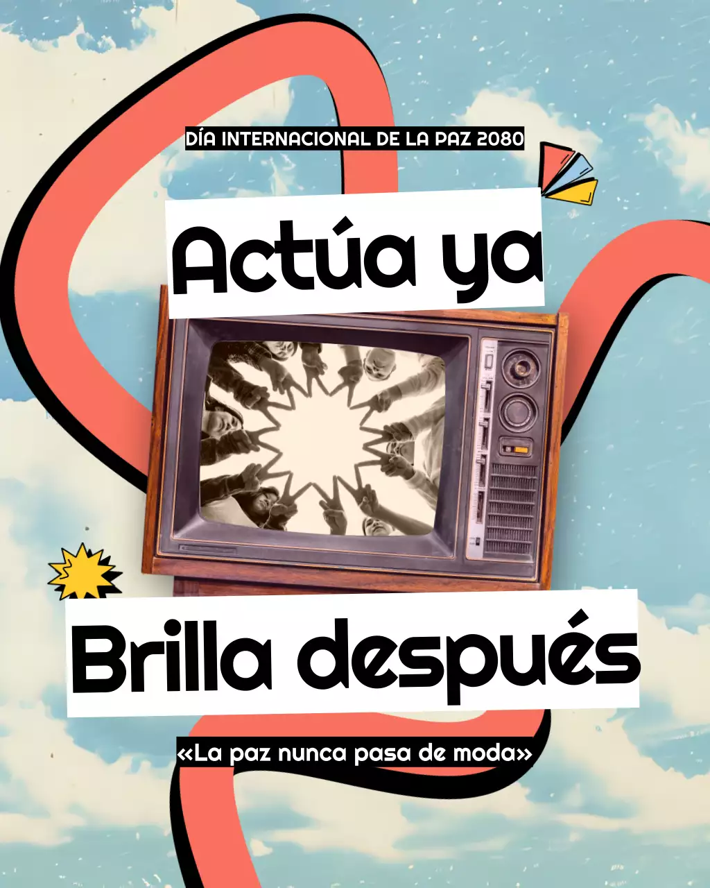 Publicación colorida de Instagram del Día Internacional de la Paz con temática retro pop