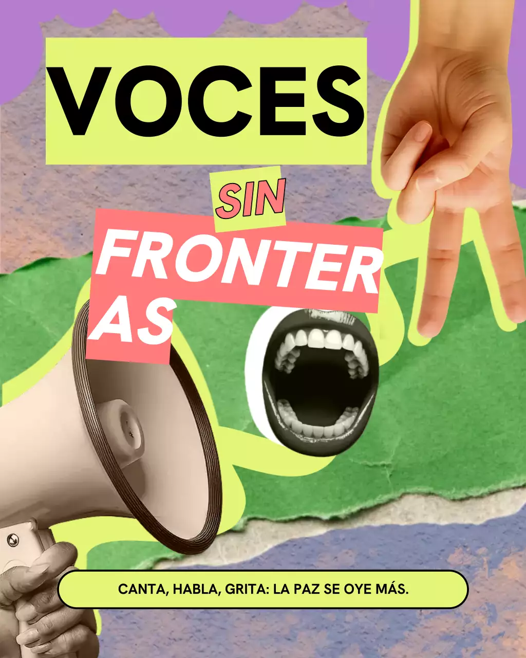 Collage verde y rosa antidiseño Día Internacional de la Paz