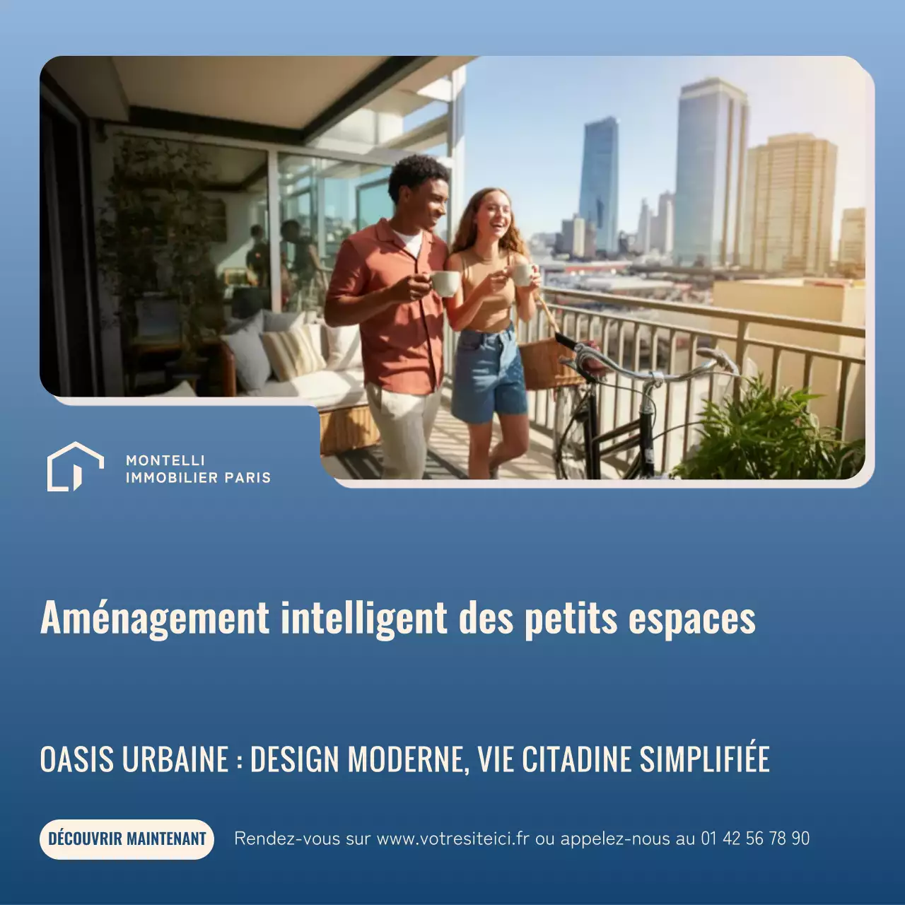 Publication Instagram sur la promotion immobilière moderne et bleue