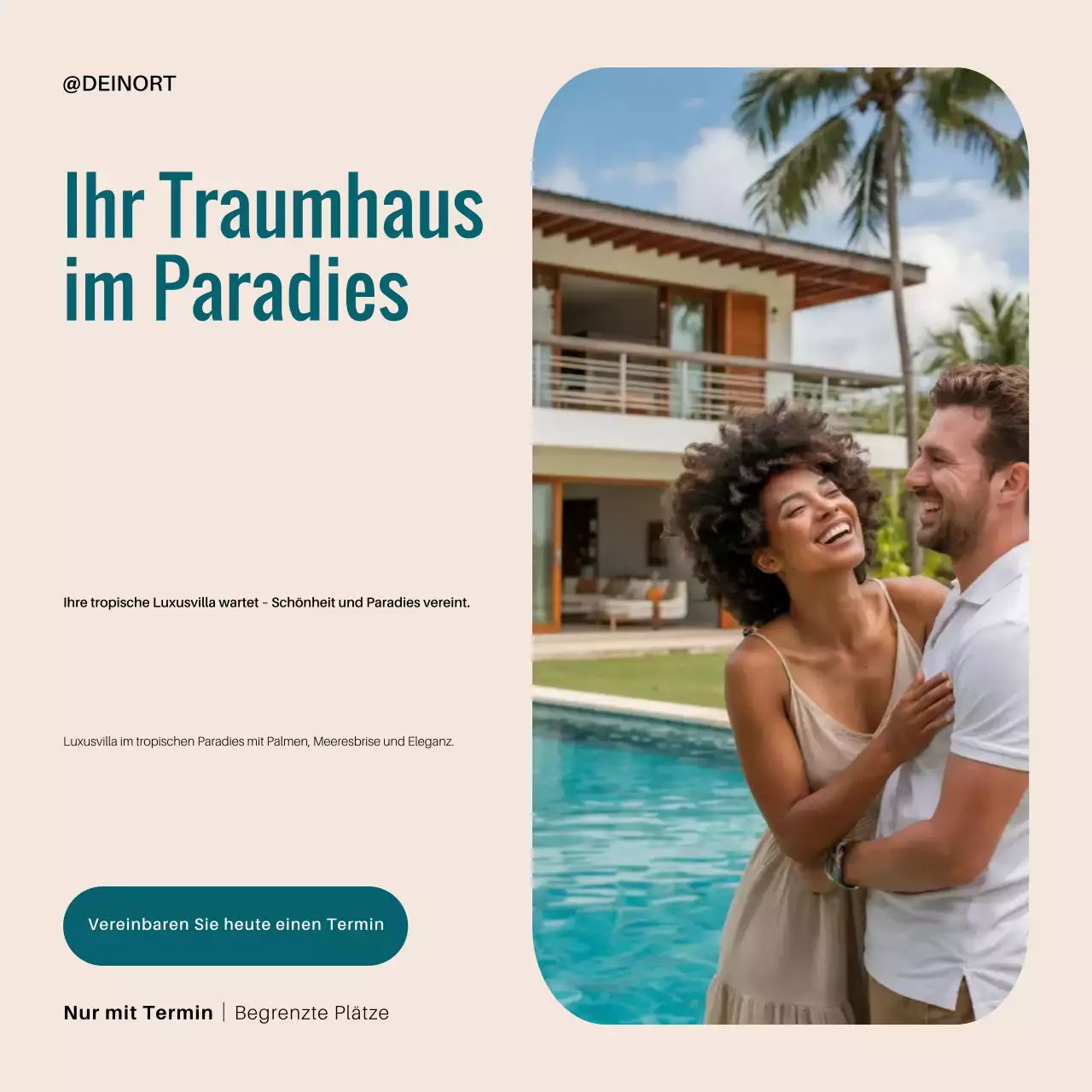 Beige Teal Tropical Villa Werbung Instagram Post