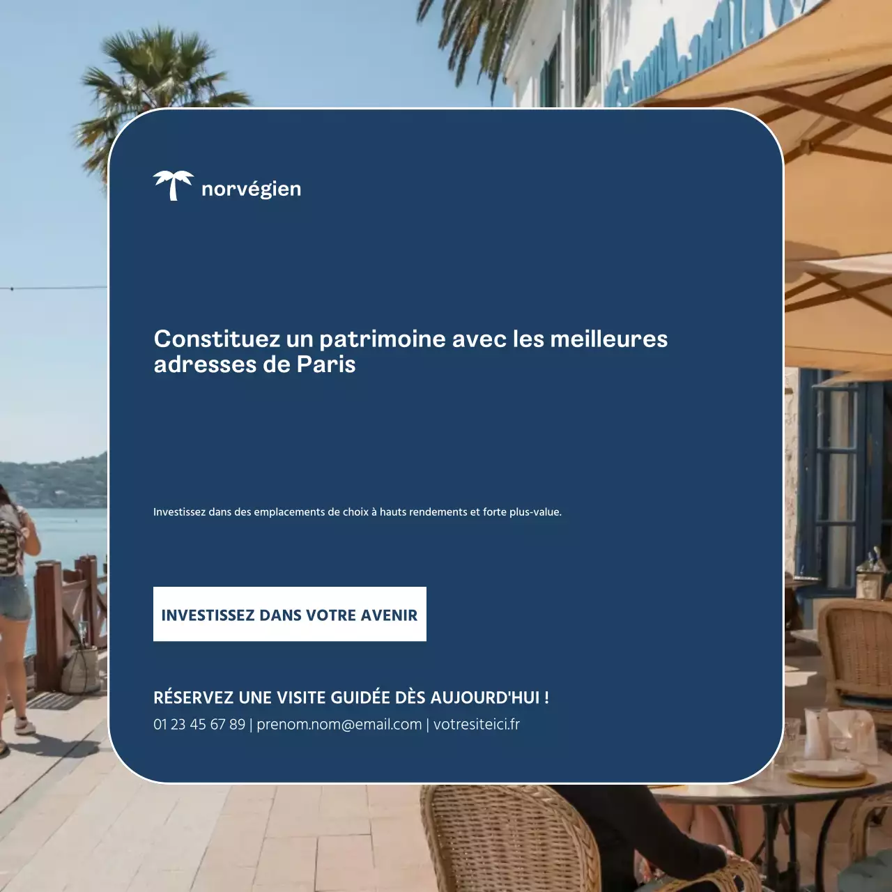 Publication Instagram sur la promotion immobilière moderne et bleue