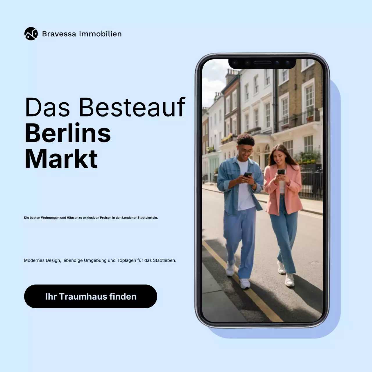 Blauer moderner Instagram-Beitrag zur Immobilienwerbung